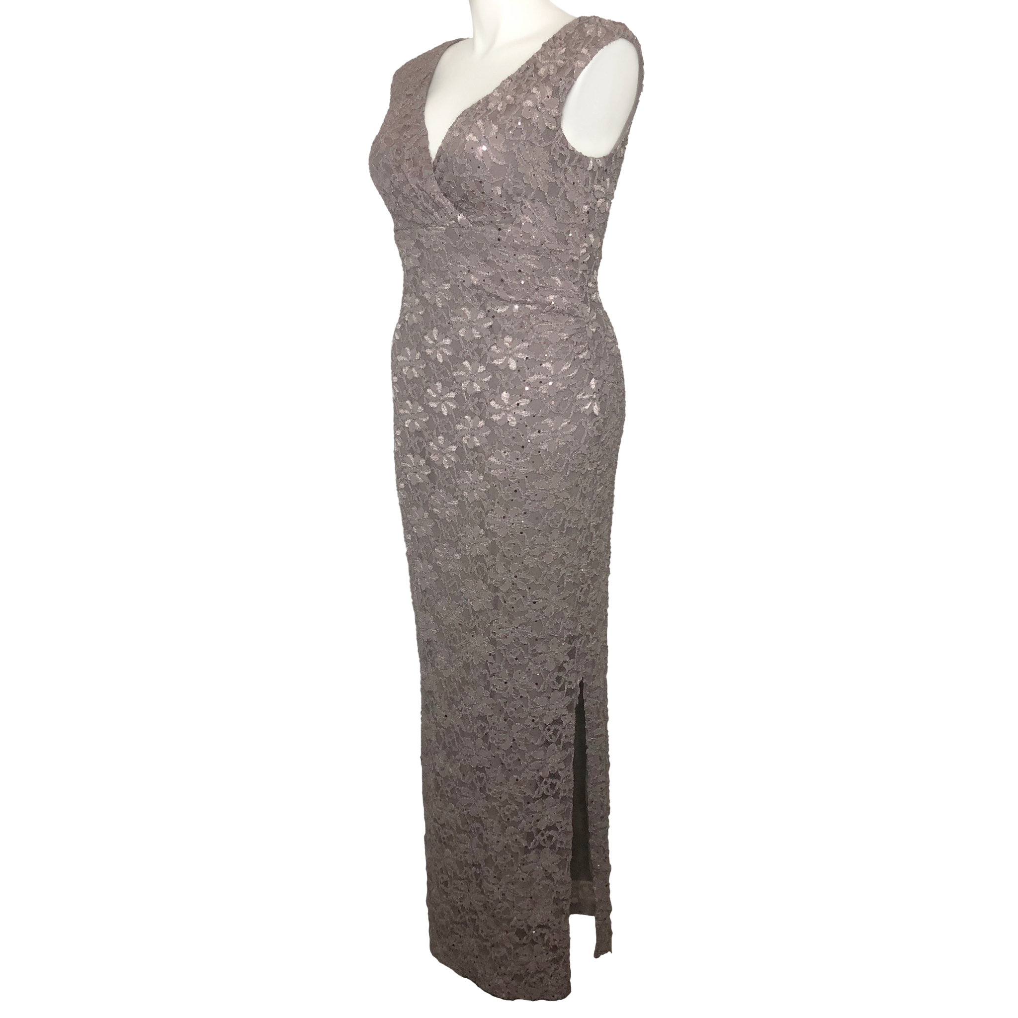 Connected Apparel Dusty Taupe Maxi Sequined Lace Evening online Gown- Size 12