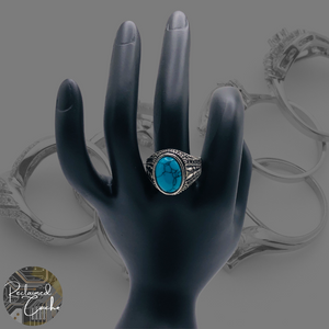 Silver and Turquoise Stone Boho Ring - Size 9.5